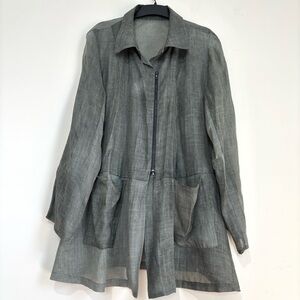 Babette USA Boho Olive Green Sheer Long Sleeve ‎ Zip Up Preppy Utility Jacket M
